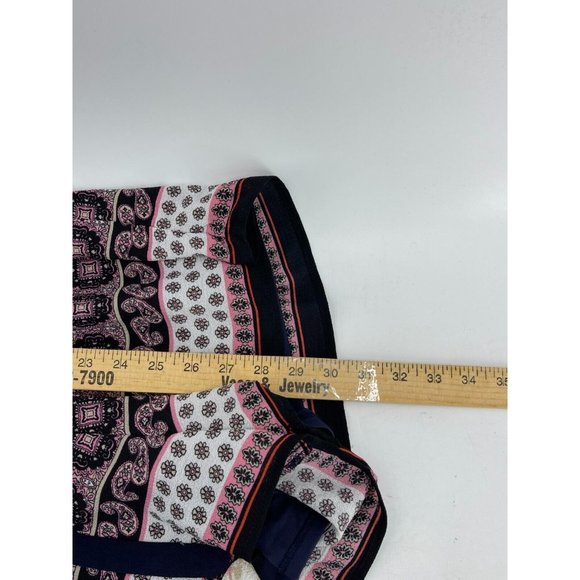 Women's Navy Blue Shorts Romper Paisley Roses Floral Lined w/ Belt Size Medium - Picture 6 of 9